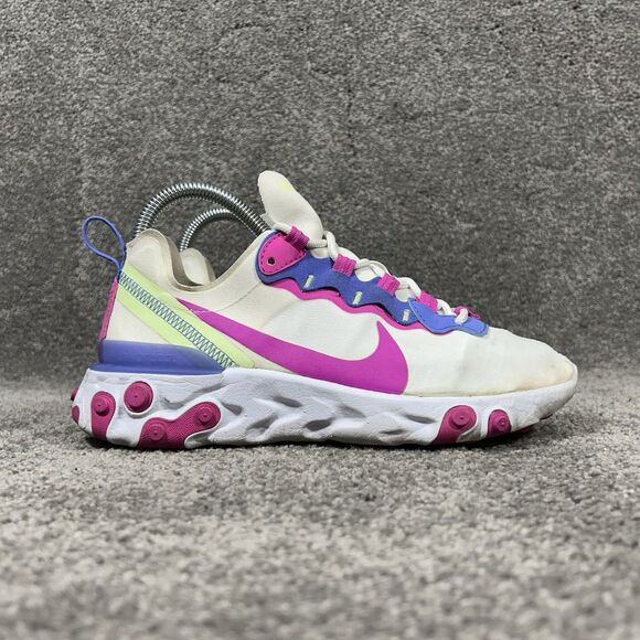 Nike React Element 55 BQ2728-104 Women’s Size 7 White Fire Pink Sapphire Shoes - Picture 1 of 12